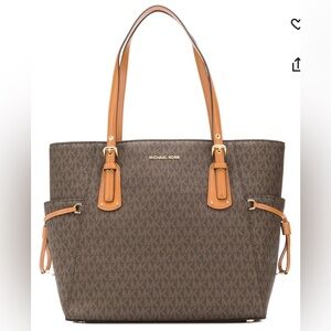 Michael Kors Authentic Brown Signature Voyager Tote Handbag